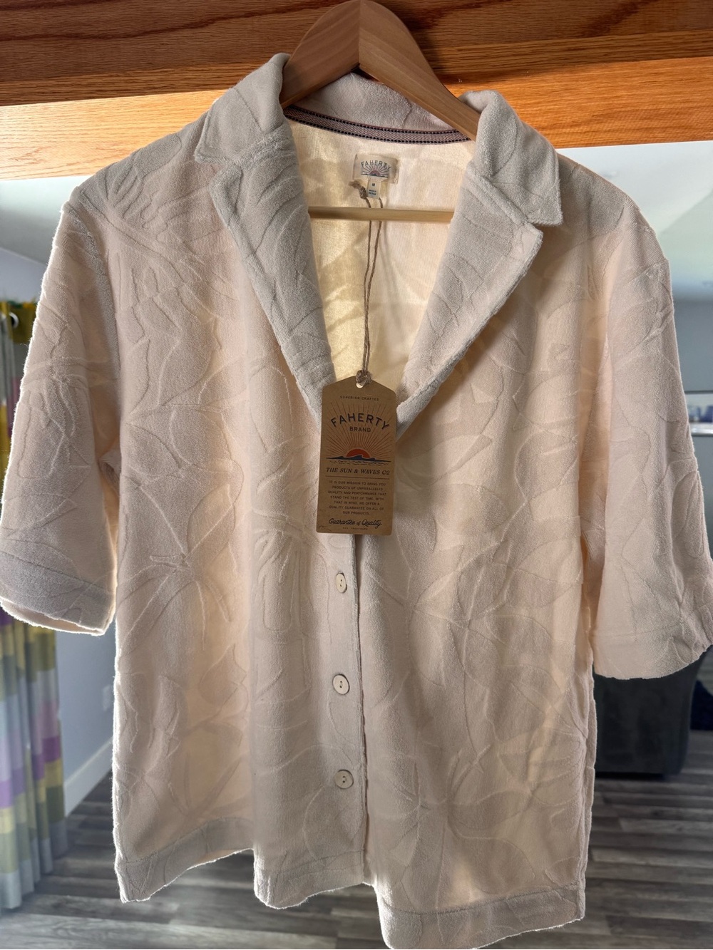 Faherty Cream Short-Sleeve Terry Button-Down Shirt
